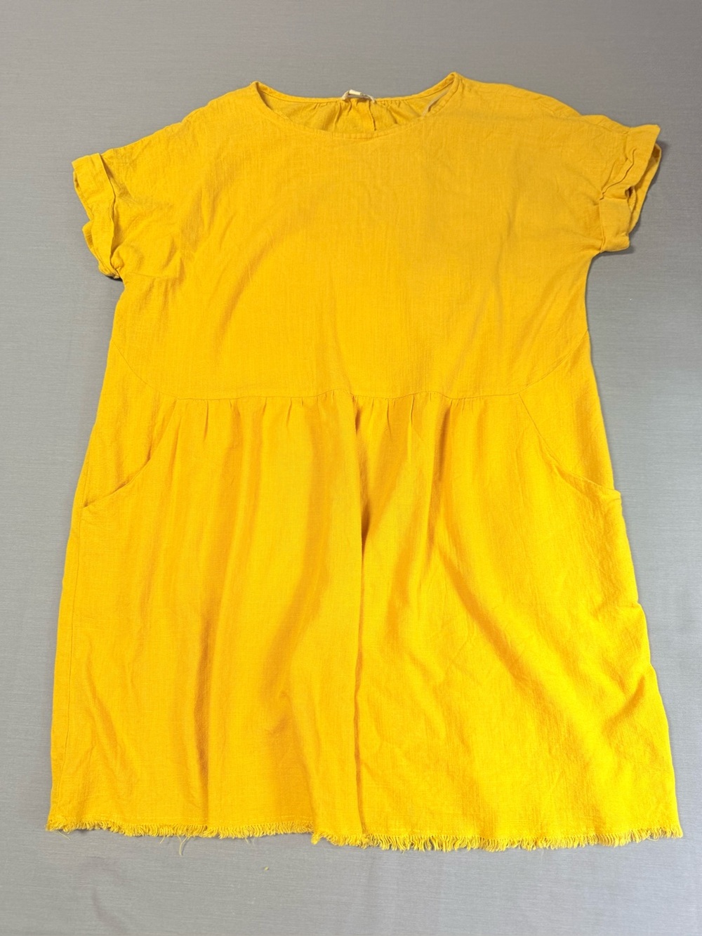 Umgee Yellow Cotton Gauze Frayed Hem Babydoll Dress with Pockets Size Large